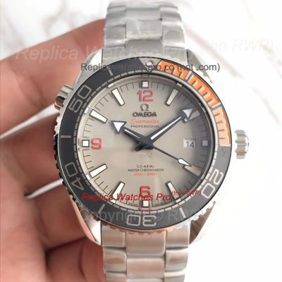 Copy Omega Seamaster 007 SS Black & Orange Bezel Gray Dial Watch